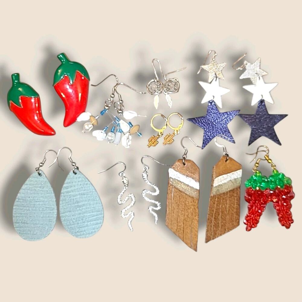 Lot of 10 Pairs of Boho Western Southwestern Theme Dangle Earrings